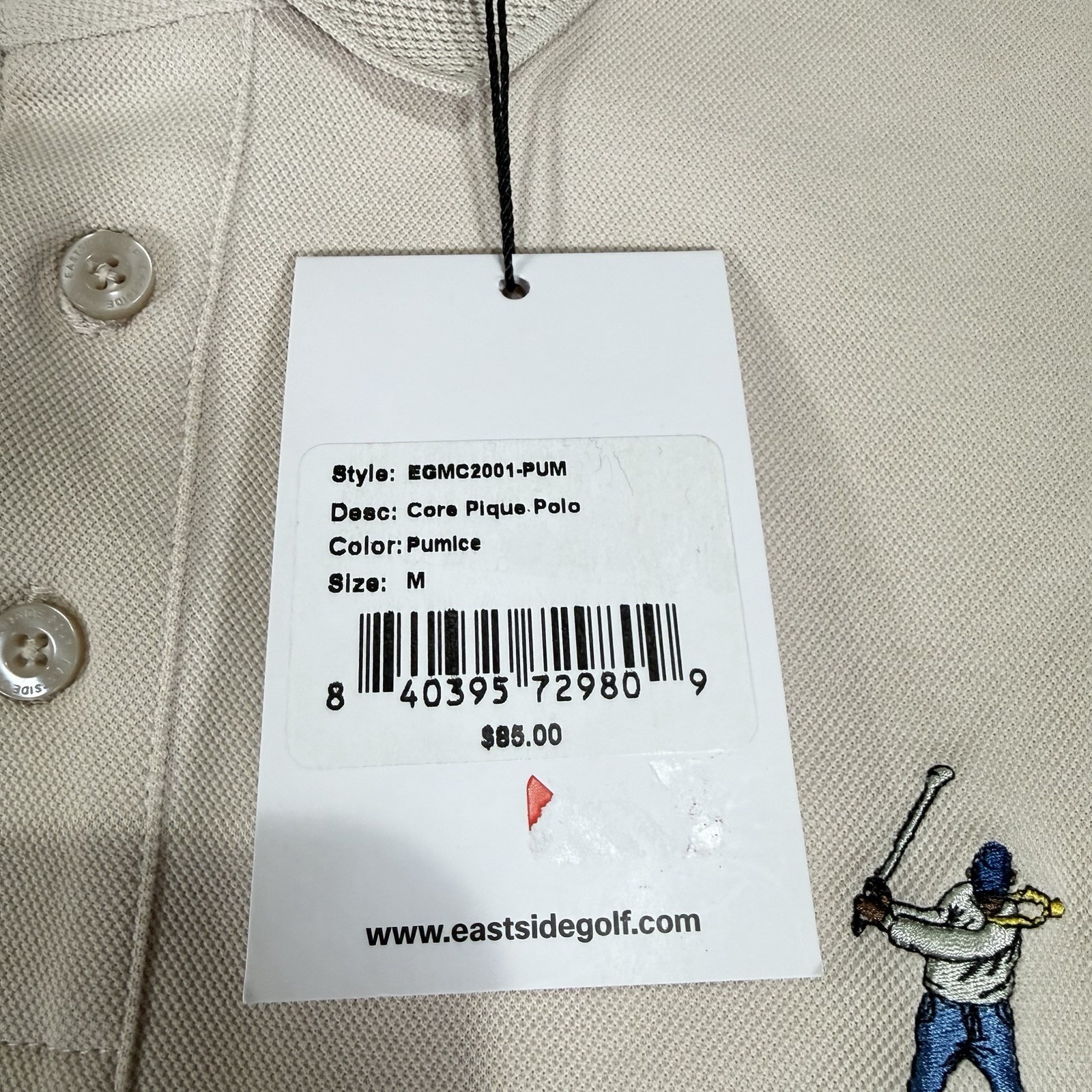 Nwt Eastside Core Pique Polo Shirt Mens Medium Pumice Beige Short Sleeve — image 5 of 7